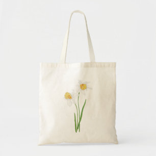 2 white daffodils flowers tote bag