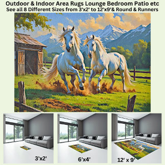 2 White Horses with Fence & Shed Rug