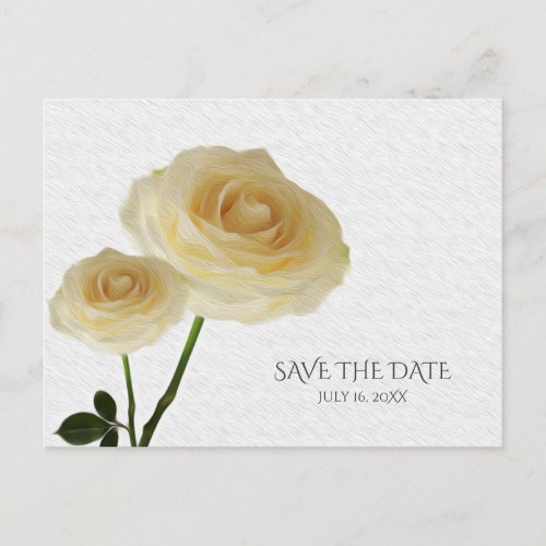 2 White Painted Roses Elegant Save The Date Announcement Postcard