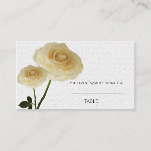 2 White Painted Roses Elegant Seating Place Card