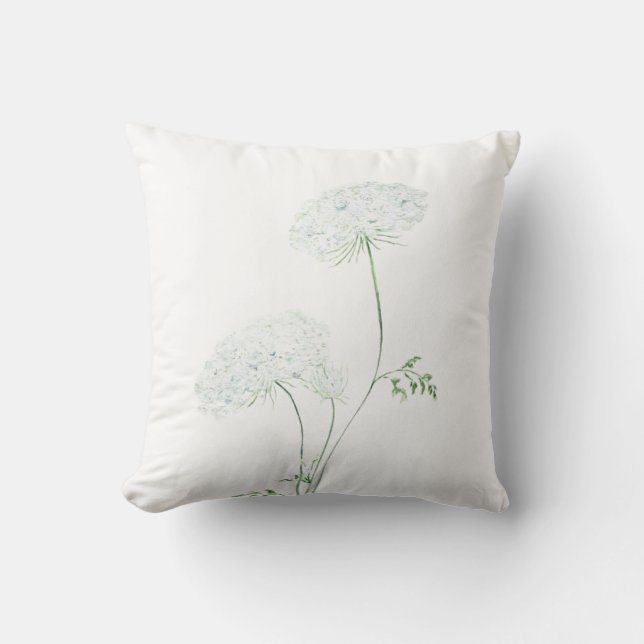 2 white Queen Anne's lace watercolor throw pillow (Front)