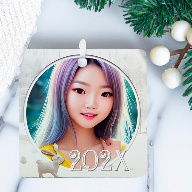 2 Winter Photos Woodland Snow Scene With Rabbit Metal Ornament (Creator Uploaded)