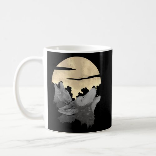 2 wolves howl the moon at night  coffee mug
