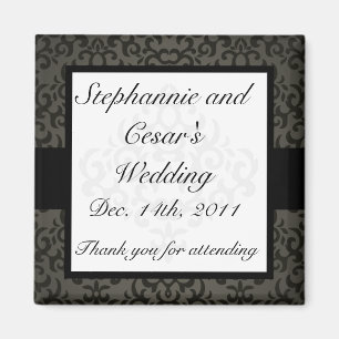 2"x2" Announcement Magnet Black and Gray Damask