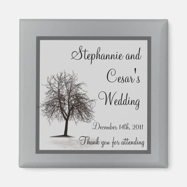 2"x2" Announcement Magnet Gray Winter Trees Snow (Front)