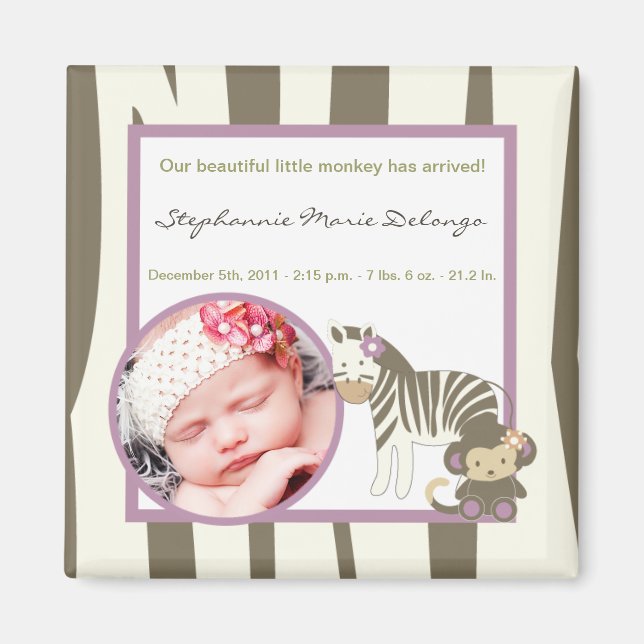 2"x2" Announcement Magnet Jacana Girl Jungle Zoo (Front)