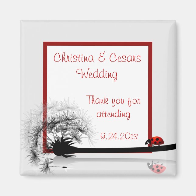 2"x2" Announcement Magnet Lady Bug on Dandelion Re (Front)