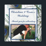 2"x2" Announcement Magnet Peacock Feathers Blue/Gr<br><div class="desc">2"x2" Square Custom Photo Wedding Announcement magnets are printed in high quality and with vibrant colors. Perfect for baby announcements, save-the-date reminders, gifts for family and friends, or even great promotional advertisements for any business. Stick them on your refrigerator, file cabinet, dishwasher, or your own favorite metal surface. We have...</div>
