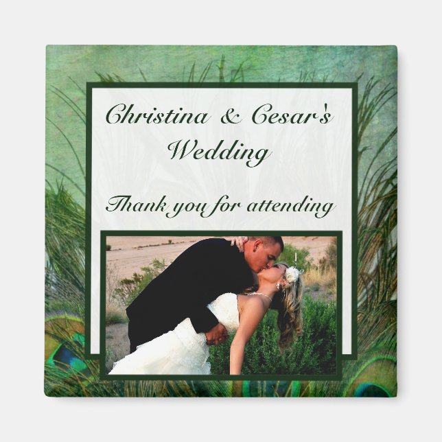 2"x2" Announcement Magnet Peacock Green Feathers (Front)