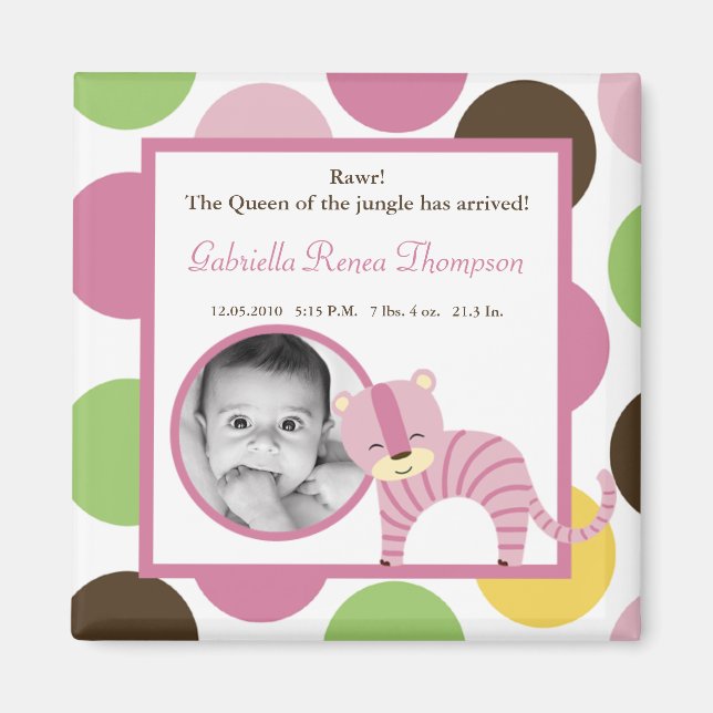 2"x2" Birth Announcement Magnet Jungle Queen (Front)