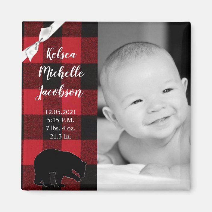 2"x2" Birth Announcement Red Buffalo Black