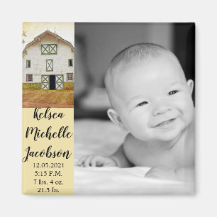 2"x2" Birth Announcement Magnet Sunset Barn Countr