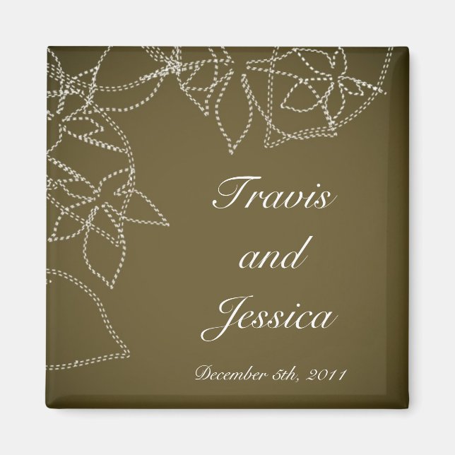 2"x2" Favor Magnet Autumn Floral Fall Leaves Brown (Front)