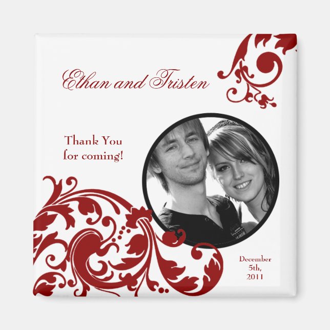 2"x2" Favor Magnet Crimson Red Floral Filigree (Front)