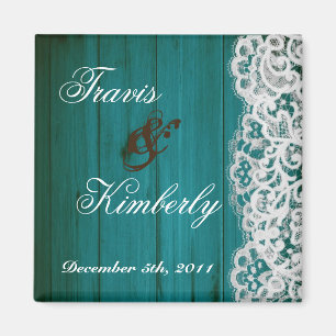 2"x2" Favor Magnet Distrissed Teal Wood Lace