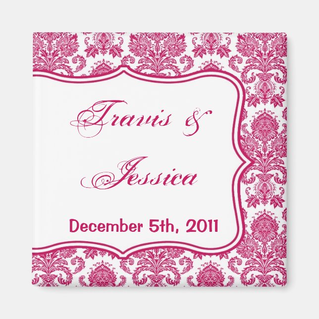 2"x2" Favor Magnet Fusia White Damask Lace Print (Front)