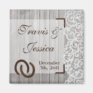 2"x2" Favor Magnet Horse Shoes on Wood Lace Coun