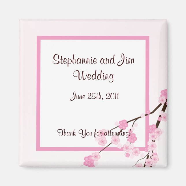 2"x2" Favor Magnet Pink Cherry Blossom (Front)