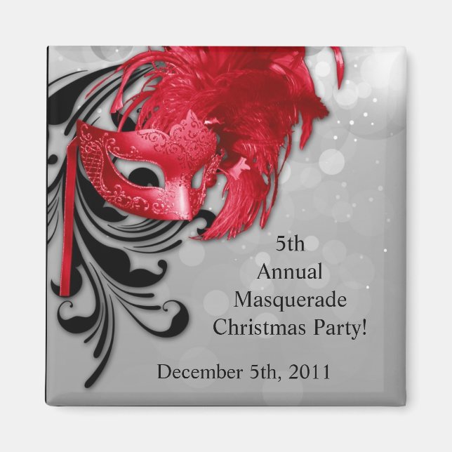2"x2" Favor Magnet Red on Silver Masquerade (Front)