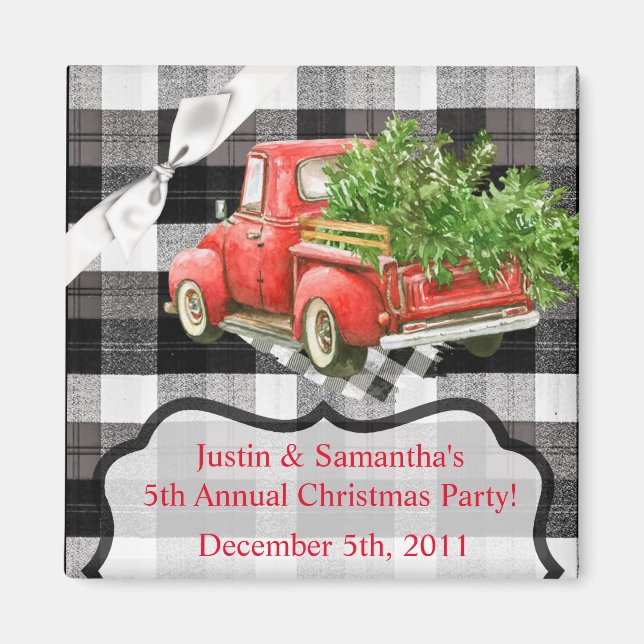 2"x2" Favor Magnet XMAS Truck Christmas Buffalo Pl (Front)