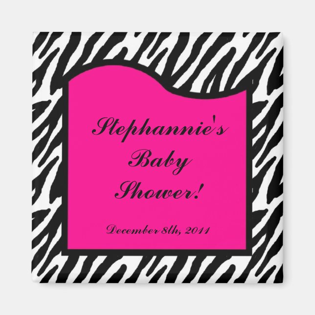 2"x2" Magnet Favor Hot Pink Zebra Animal Print (Front)