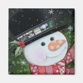 2"x2" Patchwork Snowman Square Magnet