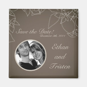 2"x2" Save the Date Magnet Autumn Floral Fall Gray