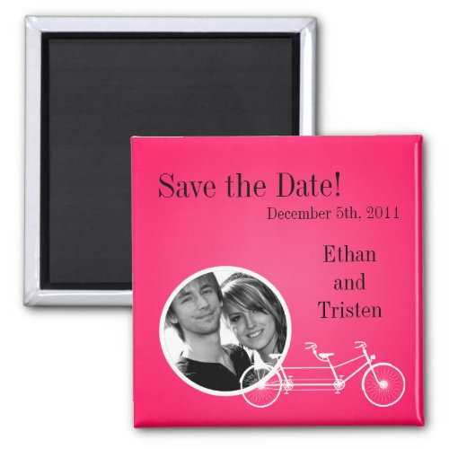 2x2 Save the Date Magnet Hot Pink Double Bike