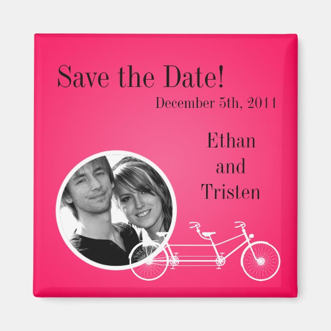 2"x2" Save the Date Magnet Hot Pink Double Bike (Front)