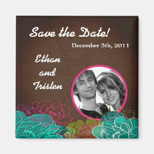 2"x2" Save the Date Magnet Neon Spring Floral Flow
