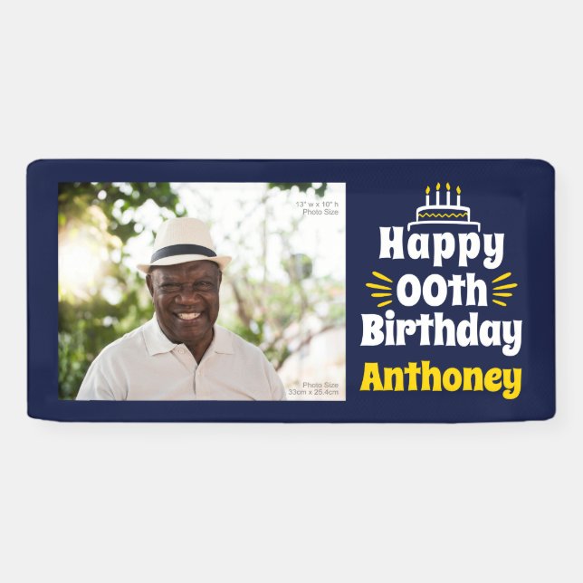 2’ x 1’ Happy Birthday Any Year Photo Banner (Horizontal)