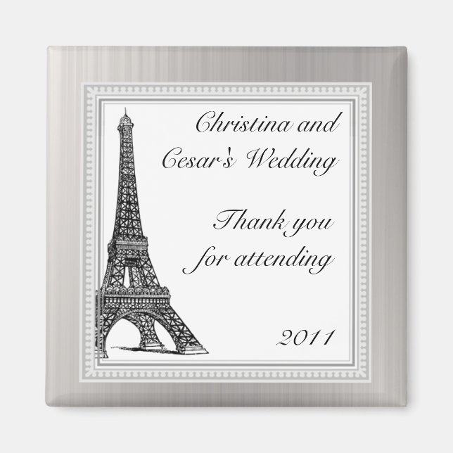 2"x 2" Announcement Magnet Black Eiffel Tower (Front)