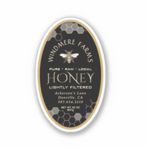 2 x 3” Oval Queenline Black Honeycomb Honey Jars   Sticker
