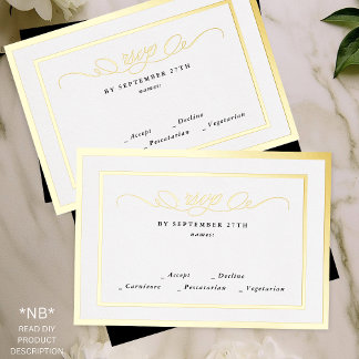 2 X DIY Gold RSVP & Frame Formal Wedding Response Foil Invitation