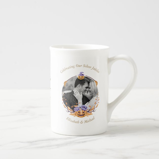 2 x Photo Wedding Anniversary ANY YEARS HALLOWEEN Bone China Mug (Right)