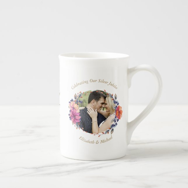2 x Photo Wedding Anniversary ANY YEARS Name Date  Bone China Mug (Right)