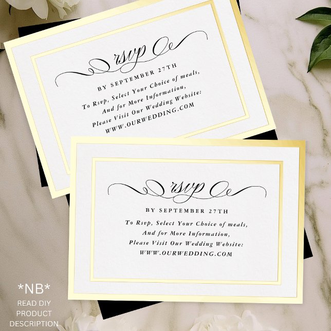 2 X RSVP DIY Formal Gold Frame Wedding Website Foil Invitation (Creator Uploaded)
