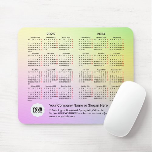 2 Year Calendar 2023_2024 Pastel Gradient MONDAY  Mouse Pad