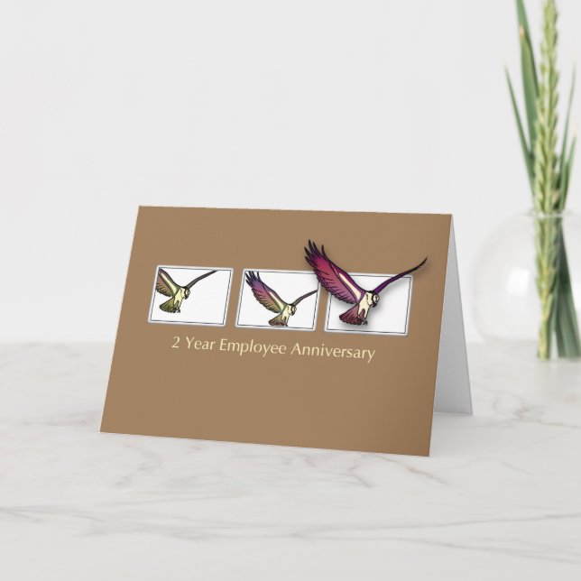2 Year Employee Anniversary Congratulations Bird Card (Front)