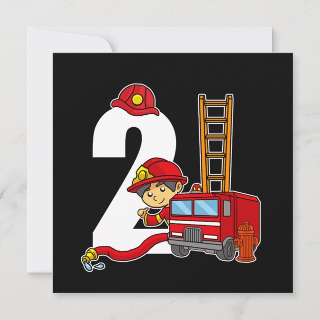 2 Year Firefighter Bday Fire Truck 2nd Birthday Invitation (Front)