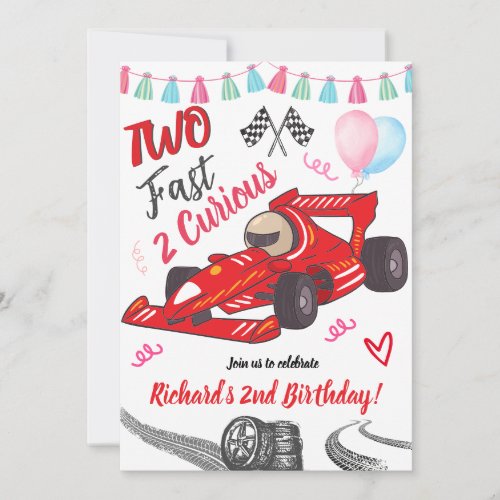 2 Year Kids Two Fast Red Race Car Theme Birthday Invitation