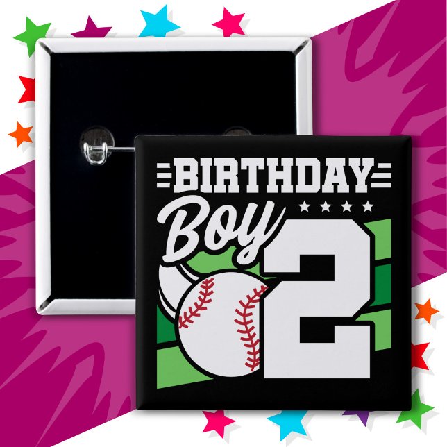 2 Year Old Baseball Party Theme 2nd Birthday Boy Button (Creator Uploaded)