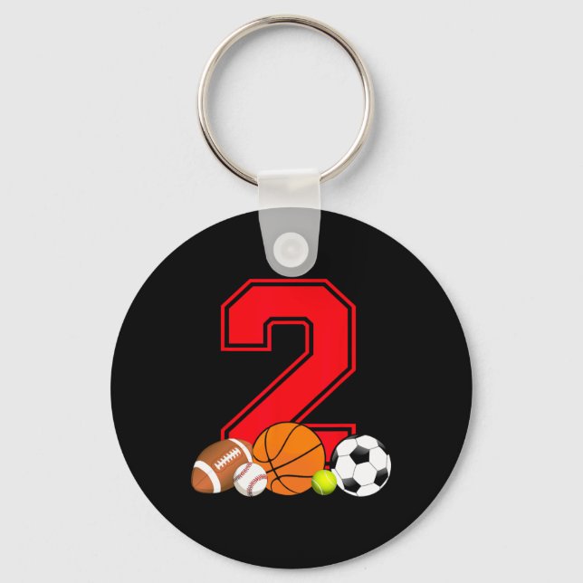 2 Year Old Basketball Football Baseball Soccer Bir Keychain (Front)
