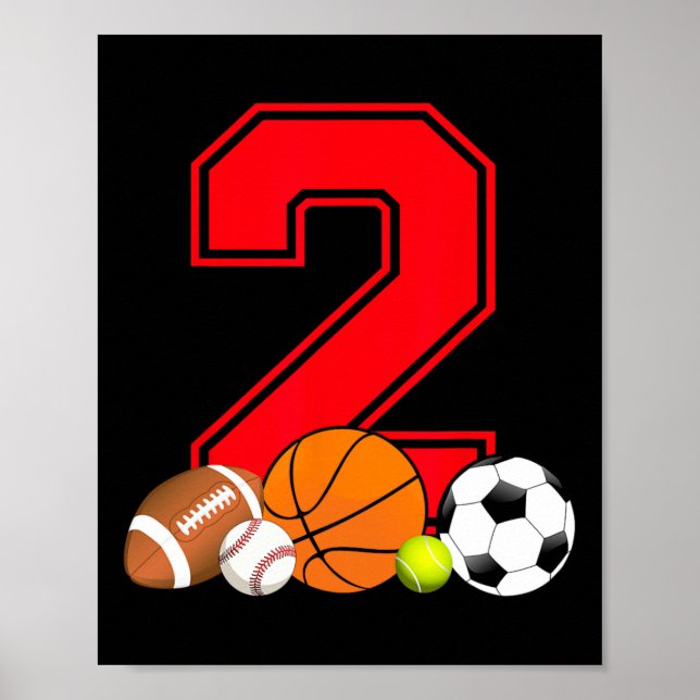 2 Year Old Basketball Football Baseball Soccer Bir Poster (Front)
