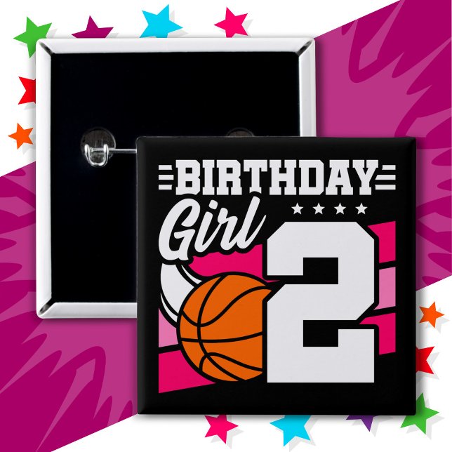2 Year Old Basketball Party 2nd Birthday Girl Button (Creator Uploaded)
