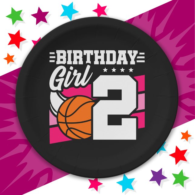 2 Year Old Basketball Party 2nd Birthday Girl Paper Plates (Creator Uploaded)