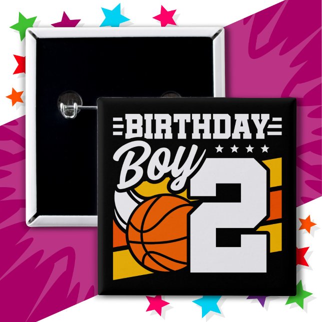 2 Year Old Basketball Party Theme 2nd Birthday Boy Button (Creator Uploaded)