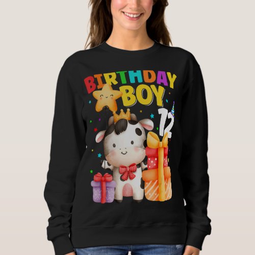 2 Year Old Birthday Boy 12th Cow Farm Animals Bday Sweatshirt