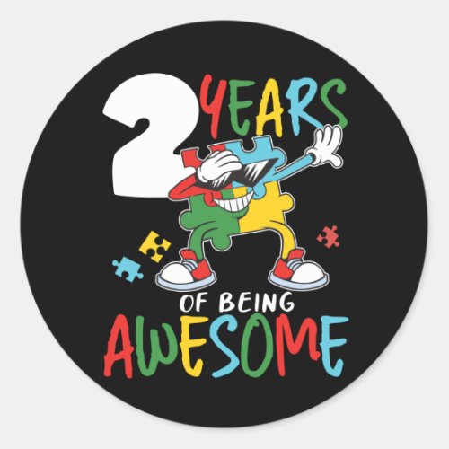 2 Year Old Birthday Boy Girl Autism Awareness Classic Round Sticker