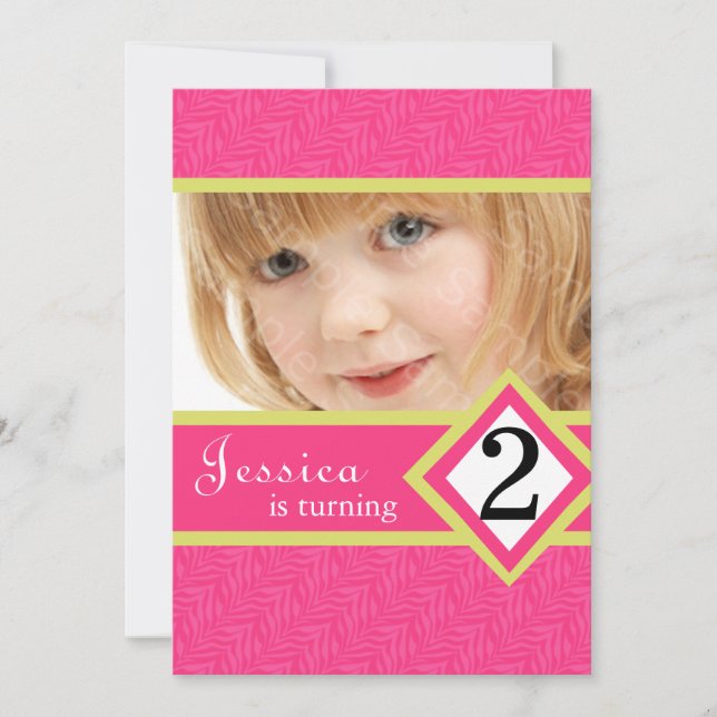 2 Year Old Birthday Party Invitations Zebra GIRL (Front)